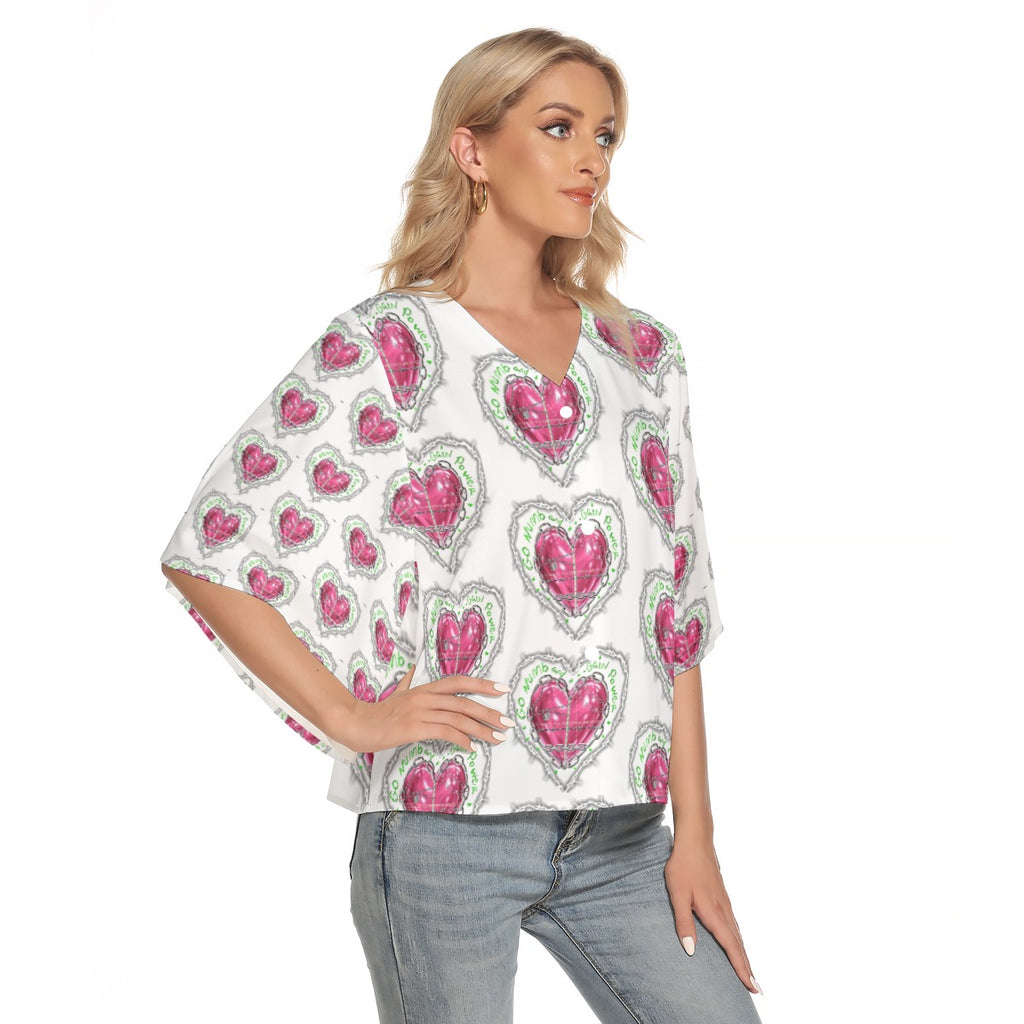 Women's Bat Sleeve Light V-neck Front Buttoned Top